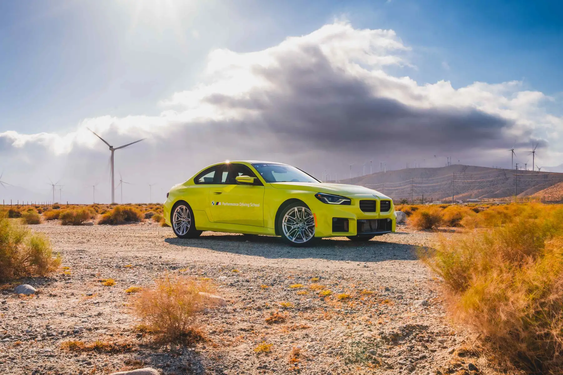 BMW M2 in palm springs wind farm