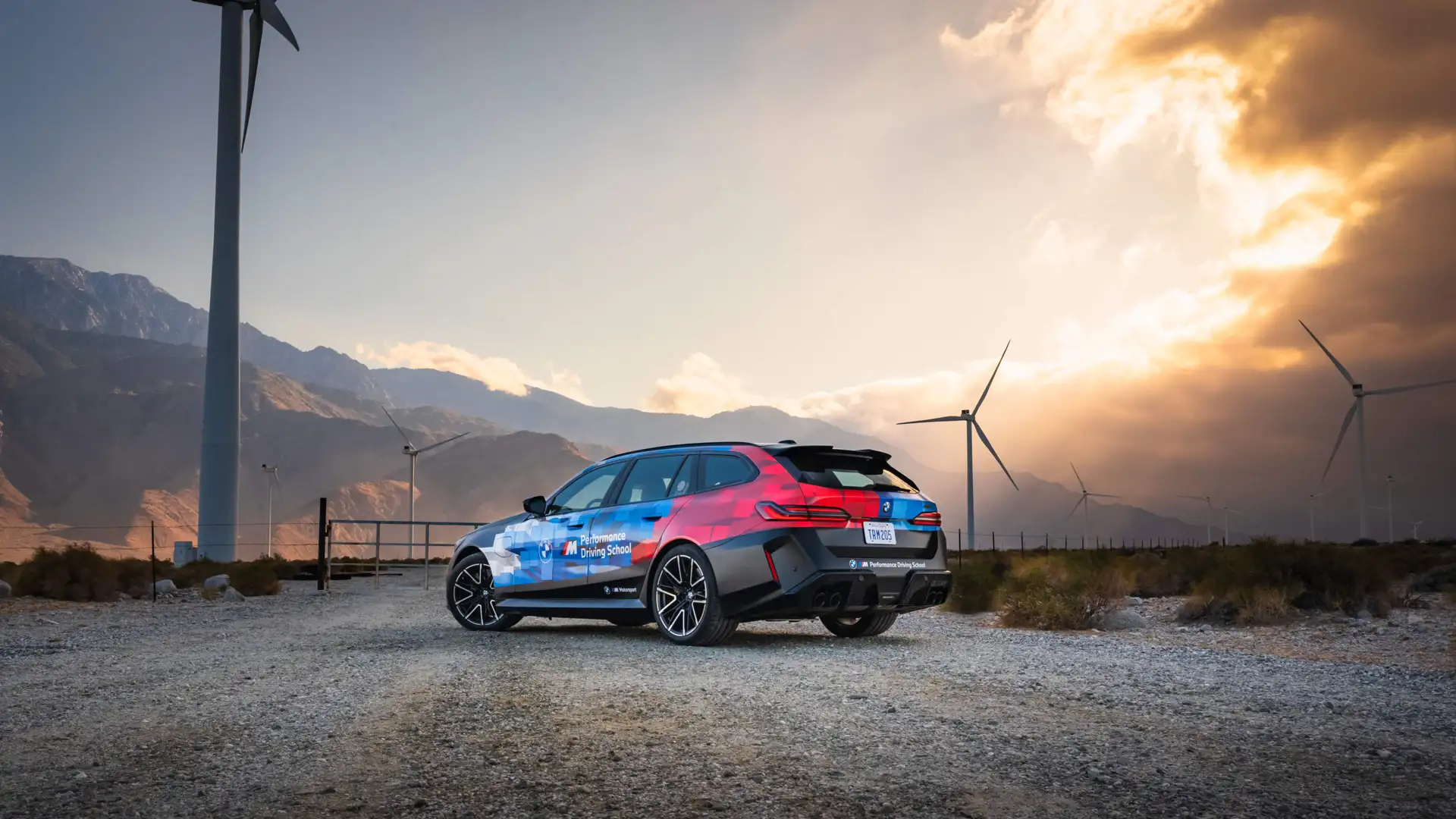BMW M5 Touring in palm springs wind farm