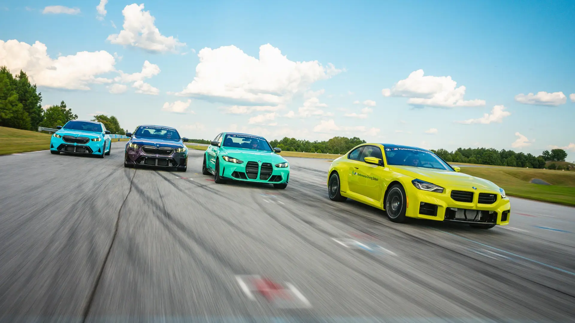 Group of BMW M cars on track in South Carolina